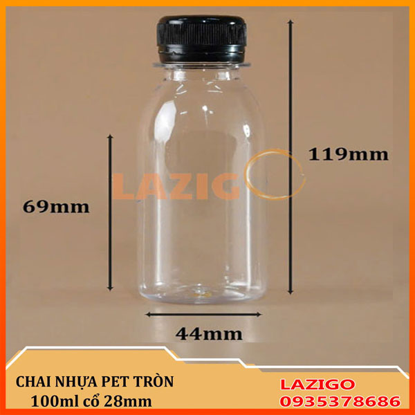 Chai lọ nhựa PET 100ml tròn cổ rộng 28mm