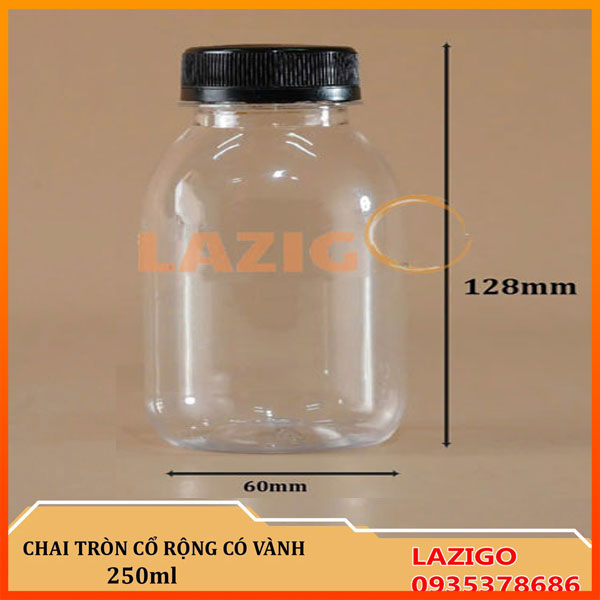 Chai Lọ Nhựa PET Tròn 250ml Cổ Rộng Có Vành