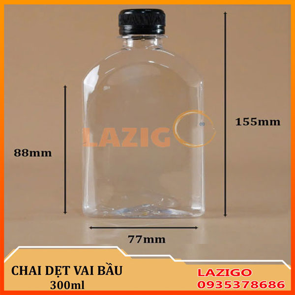 Chai lọ nhựa PET 330ml vai bầu đựng cafe, nước ép hoa quả